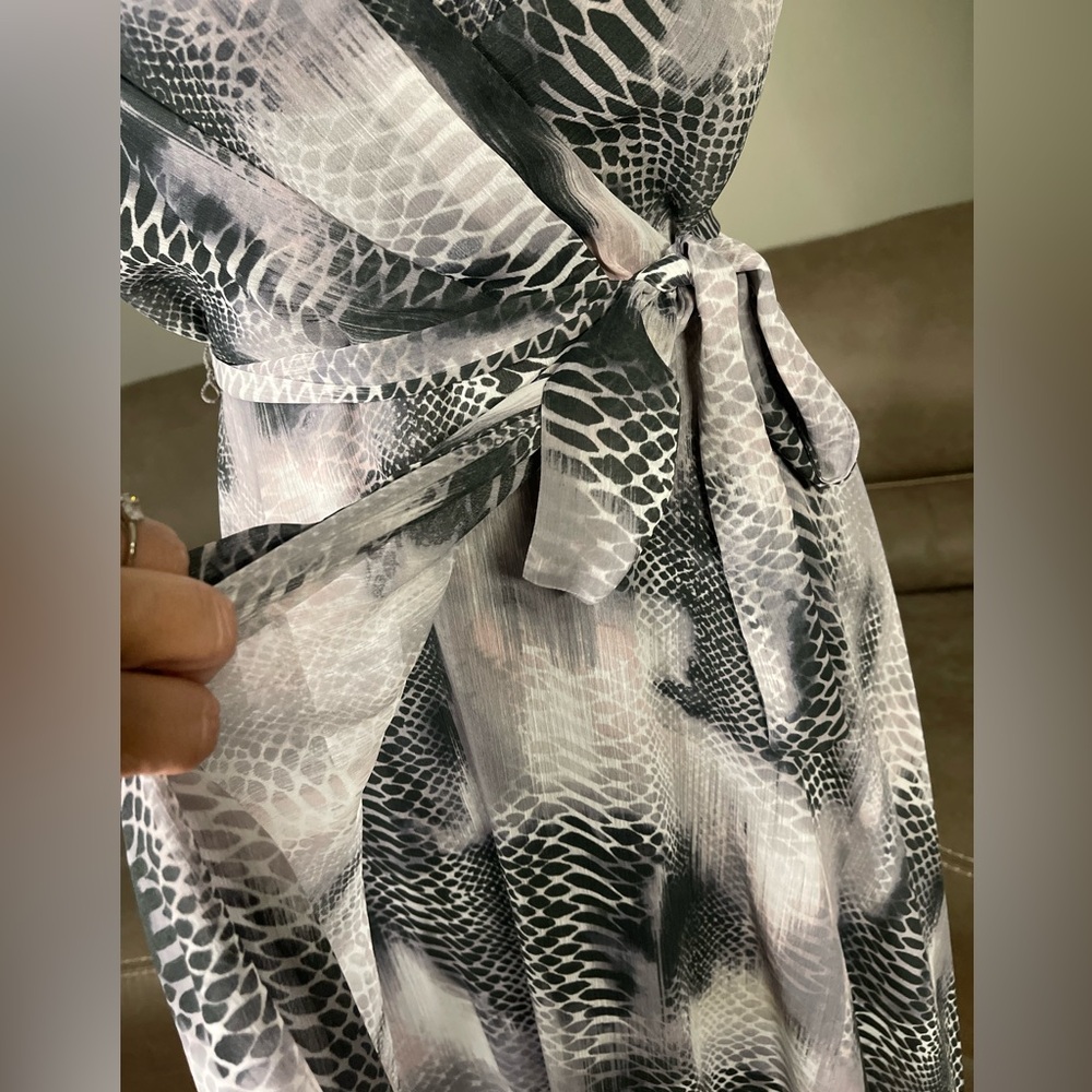 DKNY Purple Charcoal Snake Print High Low Flutter Sleeve Dress Sz 10 Summer Date - Picture 10 of 16